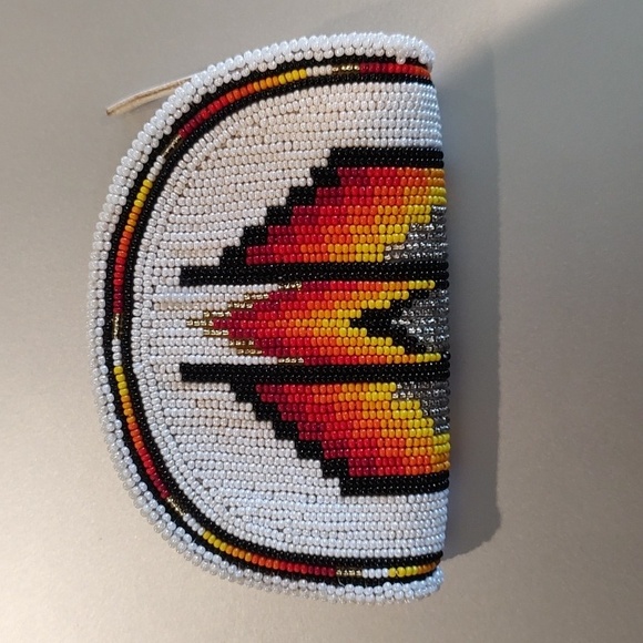 Beaded Change Purse-Native American Inspired Design-Red/White/Orange/Yellow - Picture 2 of 8